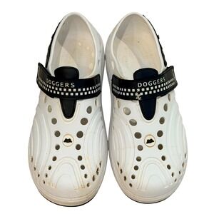 Doggers Clog Shoes Mens 7 White Black Foam Slip On Checkered Strap Casual Beach